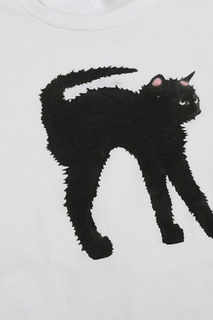 Casual Day Outfits, Easy Trendy Outfits Black Cat Crop Top