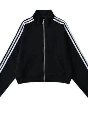 Casual Day Outfits, Easy Trendy Outfits Blokette Bows Side Stripe Zip Up Sweatshirt