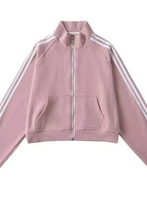 Casual Day Outfits, Easy Trendy Outfits Blokette Bows Side Stripe Zip Up Sweatshirt