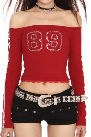 Casual Day Outfits, Easy Trendy Outfits Blokette Jersey-Style 89 Rhinestone Top