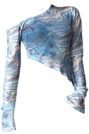 Casual Day Outfits, Easy Trendy Outfits Blue Marble Asymmetrical Crop Top