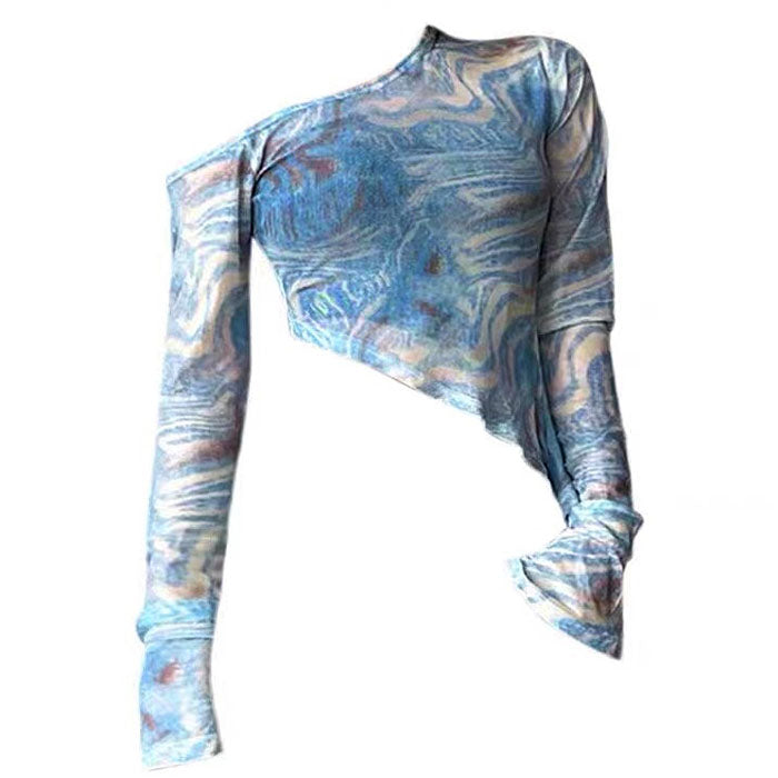 Casual Day Outfits, Easy Trendy Outfits Blue Marble Asymmetrical Crop Top Casual Day Outfits, Easy Trendy Outfits Blue Marble Asymmetrical Crop Top