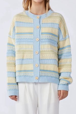 Casual Day Outfits, Easy Trendy Outfits Blue & Yellow Pastel Striped Cardigan
