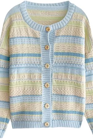 Casual Day Outfits, Easy Trendy Outfits Blue & Yellow Pastel Striped Cardigan
