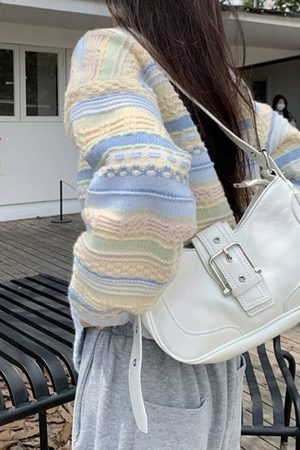 Casual Day Outfits, Easy Trendy Outfits Blue & Yellow Pastel Striped Cardigan