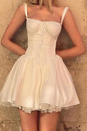 Casual Day Outfits, Easy Trendy Outfits Bonjour Baby Corset Lace Trim Dress