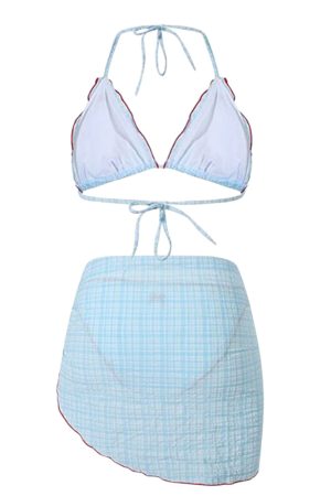 Casual Day Outfits, Easy Trendy Outfits Bow Embroidery Gingham Bikini Set & Beach Skirt