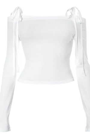 Casual Day Outfits, Easy Trendy Outfits Bow Off-Shoulder Long Sleeve Top