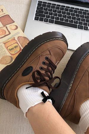 Casual Day Outfits, Easy Trendy Outfits Brown Aesthetic Platform Oxford Shoes