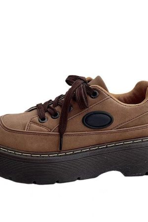 Casual Day Outfits, Easy Trendy Outfits Brown Aesthetic Platform Oxford Shoes