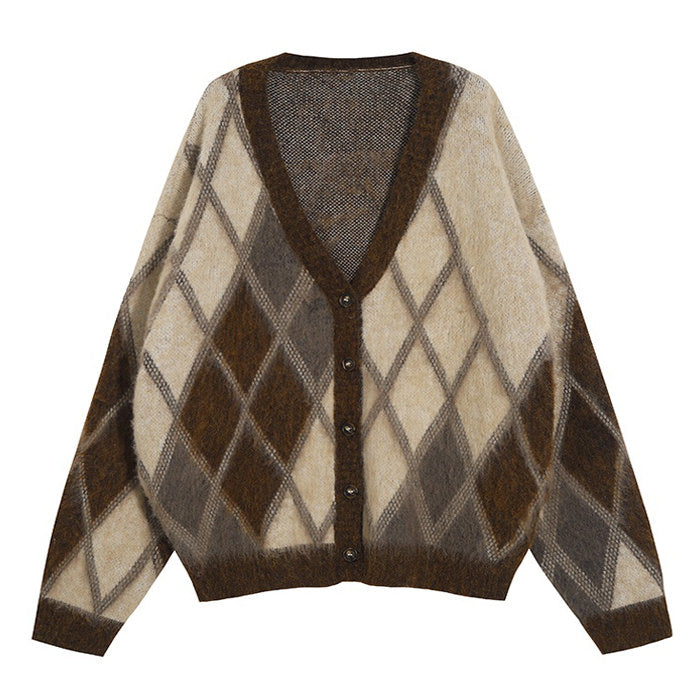 Casual Day Outfits, Easy Trendy Outfits Brown Argyle Fuzzy Cardigan Casual Day Outfits, Easy Trendy Outfits Brown Argyle Fuzzy Cardigan