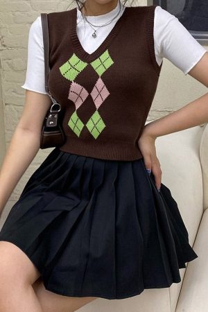 Casual Day Outfits, Easy Trendy Outfits Brown Argyle Vest