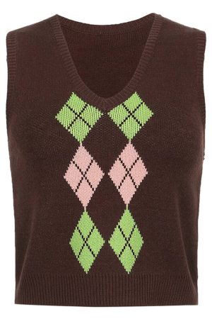 Casual Day Outfits, Easy Trendy Outfits Brown Argyle Vest