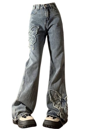 Casual Day Outfits, Easy Trendy Outfits Butterfly Aesthetic Y2K Flare Jeans
