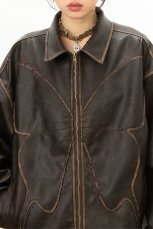 Casual Day Outfits, Easy Trendy Outfits Butterfly Distressed Leather Jacket