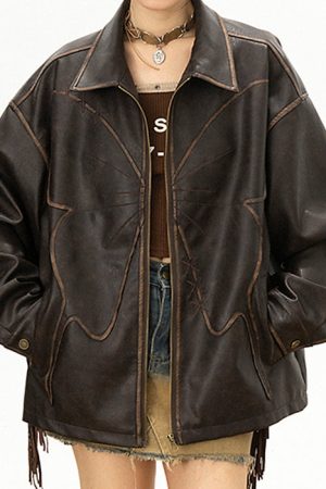 Casual Day Outfits, Easy Trendy Outfits Butterfly Distressed Leather Jacket