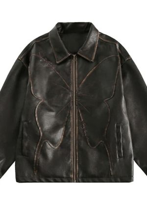 Casual Day Outfits, Easy Trendy Outfits Butterfly Distressed Leather Jacket