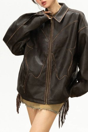 Casual Day Outfits, Easy Trendy Outfits Butterfly Distressed Leather Jacket