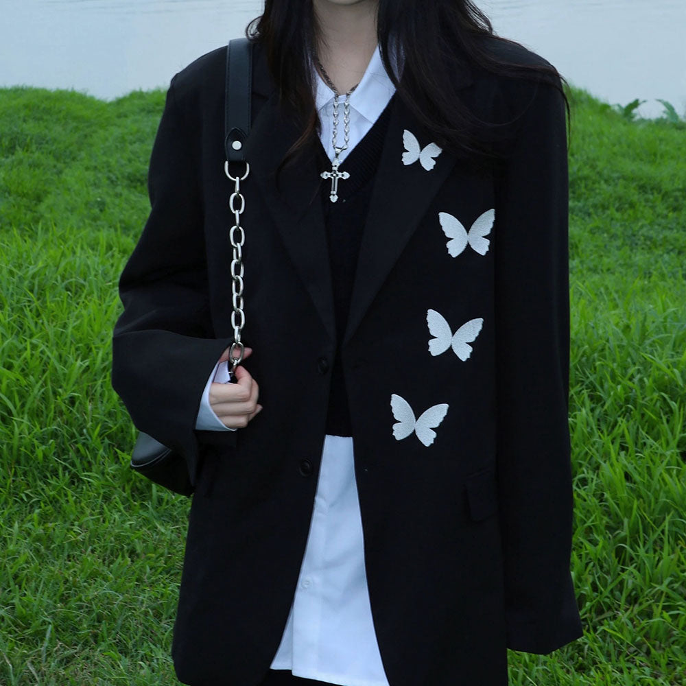 Casual Day Outfits, Easy Trendy Outfits Butterfly Embroidery Black Blazer Casual Day Outfits, Easy Trendy Outfits Butterfly Embroidery Black Blazer