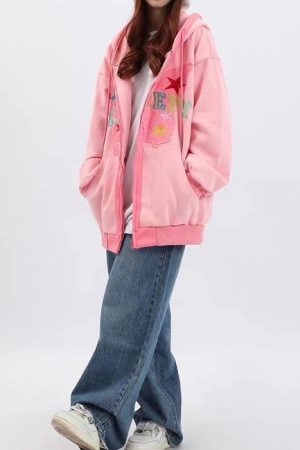 Casual Day Outfits, Easy Trendy Outfits Butterfly Embroidery Zip Up Hoodie