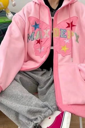 Casual Day Outfits, Easy Trendy Outfits Butterfly Embroidery Zip Up Hoodie
