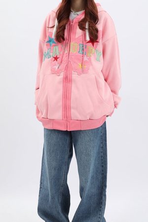 Casual Day Outfits, Easy Trendy Outfits Butterfly Embroidery Zip Up Hoodie