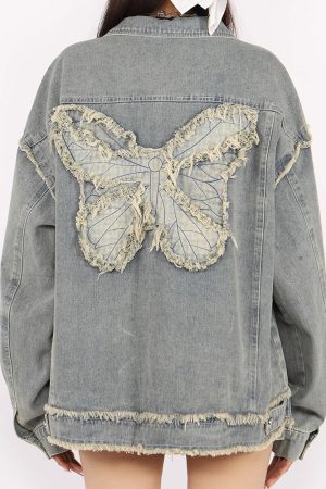 Casual Day Outfits, Easy Trendy Outfits Butterfly Patch Y2K Denim Jacket