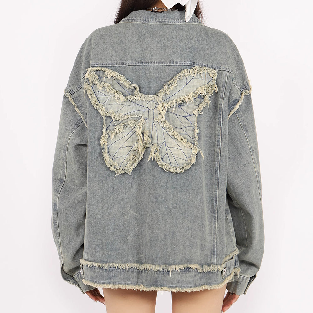 Casual Day Outfits, Easy Trendy Outfits Butterfly Patch Y2K Denim Jacket Casual Day Outfits, Easy Trendy Outfits Butterfly Patch Y2K Denim Jacket