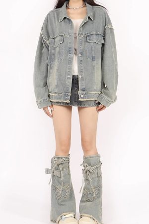 Casual Day Outfits, Easy Trendy Outfits Butterfly Patch Y2K Denim Jacket