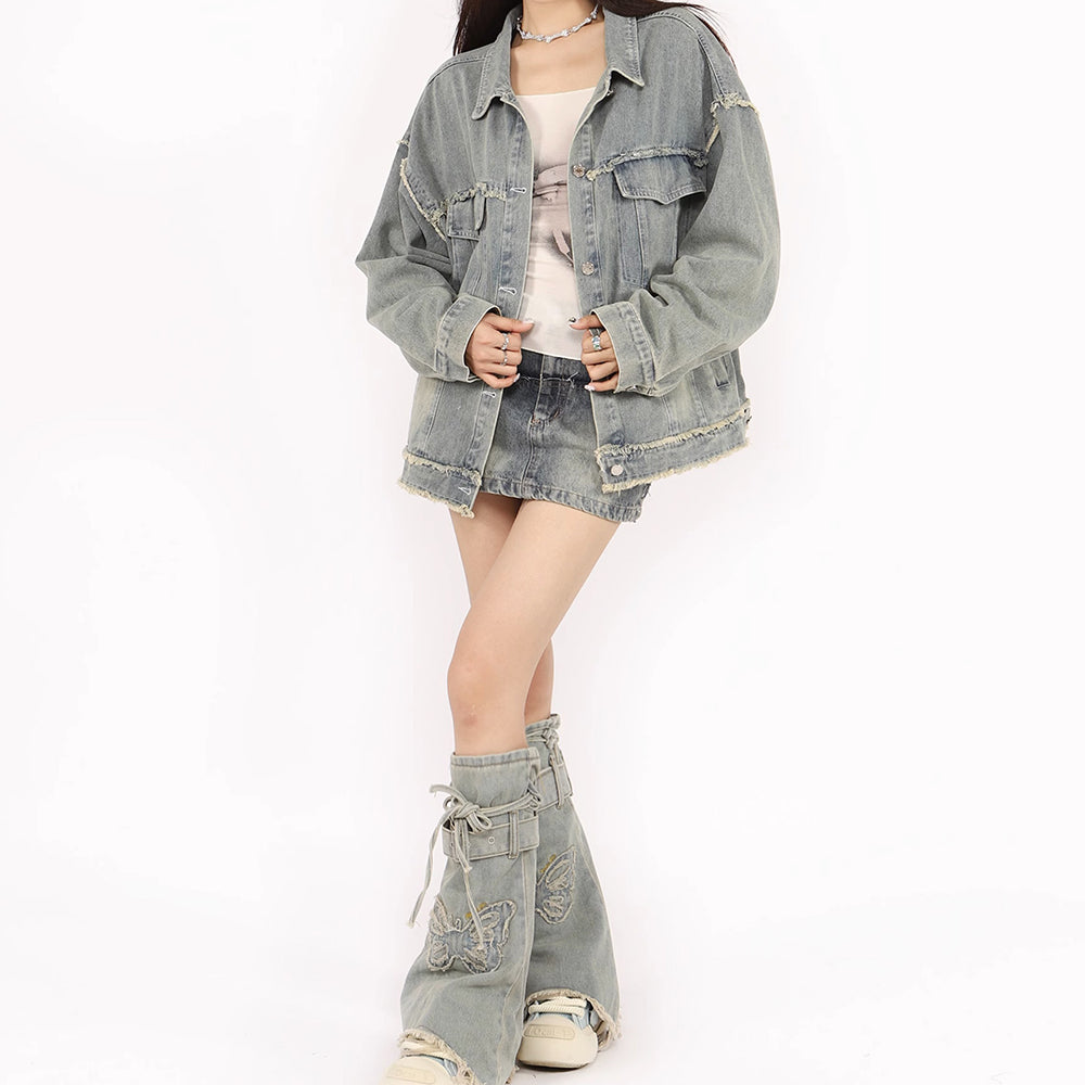 Casual Day Outfits, Easy Trendy Outfits Butterfly Patch Y2K Denim Jacket Casual Day Outfits, Easy Trendy Outfits Butterfly Patch Y2K Denim Jacket