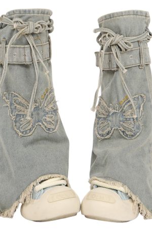 Casual Day Outfits, Easy Trendy Outfits Butterfly Patch Y2K Denim Leg Warmers