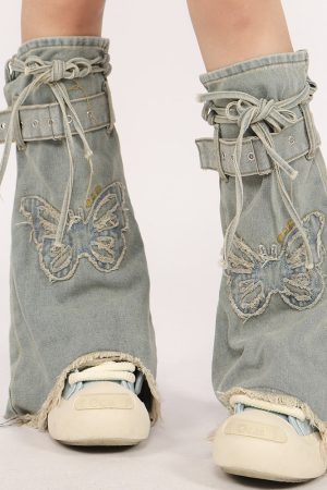 Casual Day Outfits, Easy Trendy Outfits Butterfly Patch Y2K Denim Leg Warmers