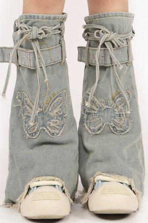 Casual Day Outfits, Easy Trendy Outfits Butterfly Patch Y2K Denim Leg Warmers