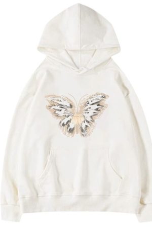 Casual Day Outfits, Easy Trendy Outfits Butterfly Print Aesthetic Hoodie