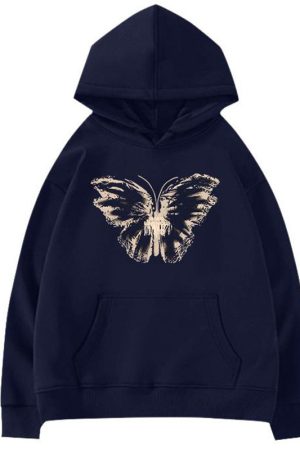 Casual Day Outfits, Easy Trendy Outfits Butterfly Print Aesthetic Hoodie