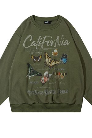 Casual Day Outfits, Easy Trendy Outfits Butterfly Print Aesthetic Sweatshirt