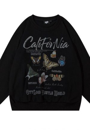 Casual Day Outfits, Easy Trendy Outfits Butterfly Print Aesthetic Sweatshirt