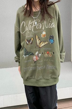 Casual Day Outfits, Easy Trendy Outfits Butterfly Print Aesthetic Sweatshirt