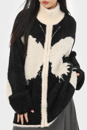 Casual Day Outfits, Easy Trendy Outfits Butterfly Zip-Up Jacket