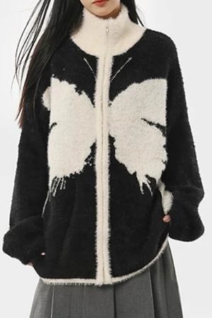 Casual Day Outfits, Easy Trendy Outfits Butterfly Zip-Up Jacket