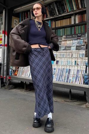 Casual Day Outfits, Easy Trendy Outfits Campus Secrets Plaid Maxi Skirt