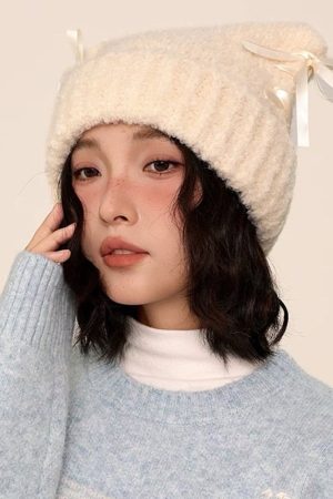 Casual Day Outfits, Easy Trendy Outfits Cat Ear Beanie with Bows