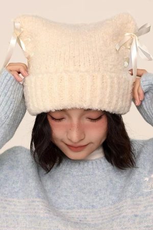 Casual Day Outfits, Easy Trendy Outfits Cat Ear Beanie with Bows