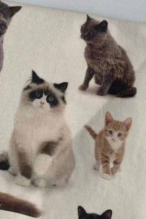 Casual Day Outfits, Easy Trendy Outfits Cat Print Aesthetic T-Shirt