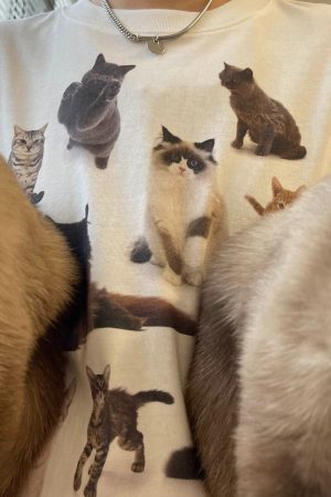 Casual Day Outfits, Easy Trendy Outfits Cat Print Aesthetic T-Shirt