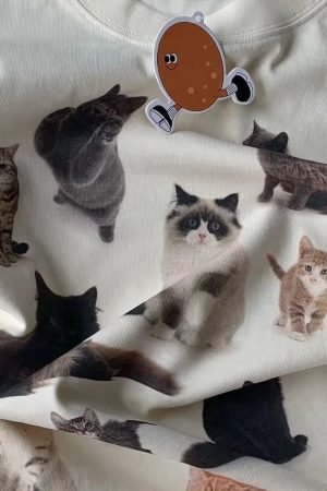 Casual Day Outfits, Easy Trendy Outfits Cat Print Aesthetic T-Shirt