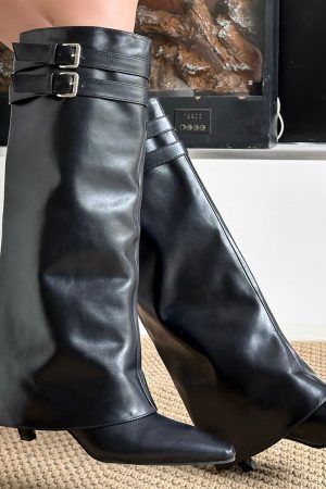 Casual Day Outfits, Easy Trendy Outfits Catwalk Double Buckle Knee-High Boots