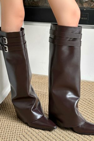 Casual Day Outfits, Easy Trendy Outfits Catwalk Double Buckle Knee-High Boots