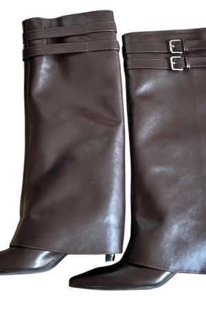Casual Day Outfits, Easy Trendy Outfits Catwalk Double Buckle Knee-High Boots