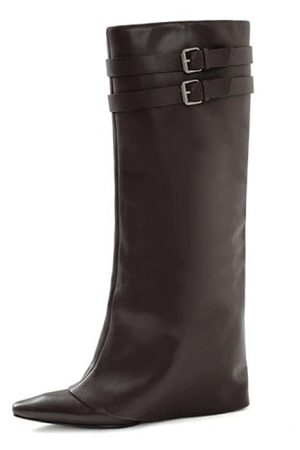 Casual Day Outfits, Easy Trendy Outfits Catwalk Double Buckle Knee-High Boots